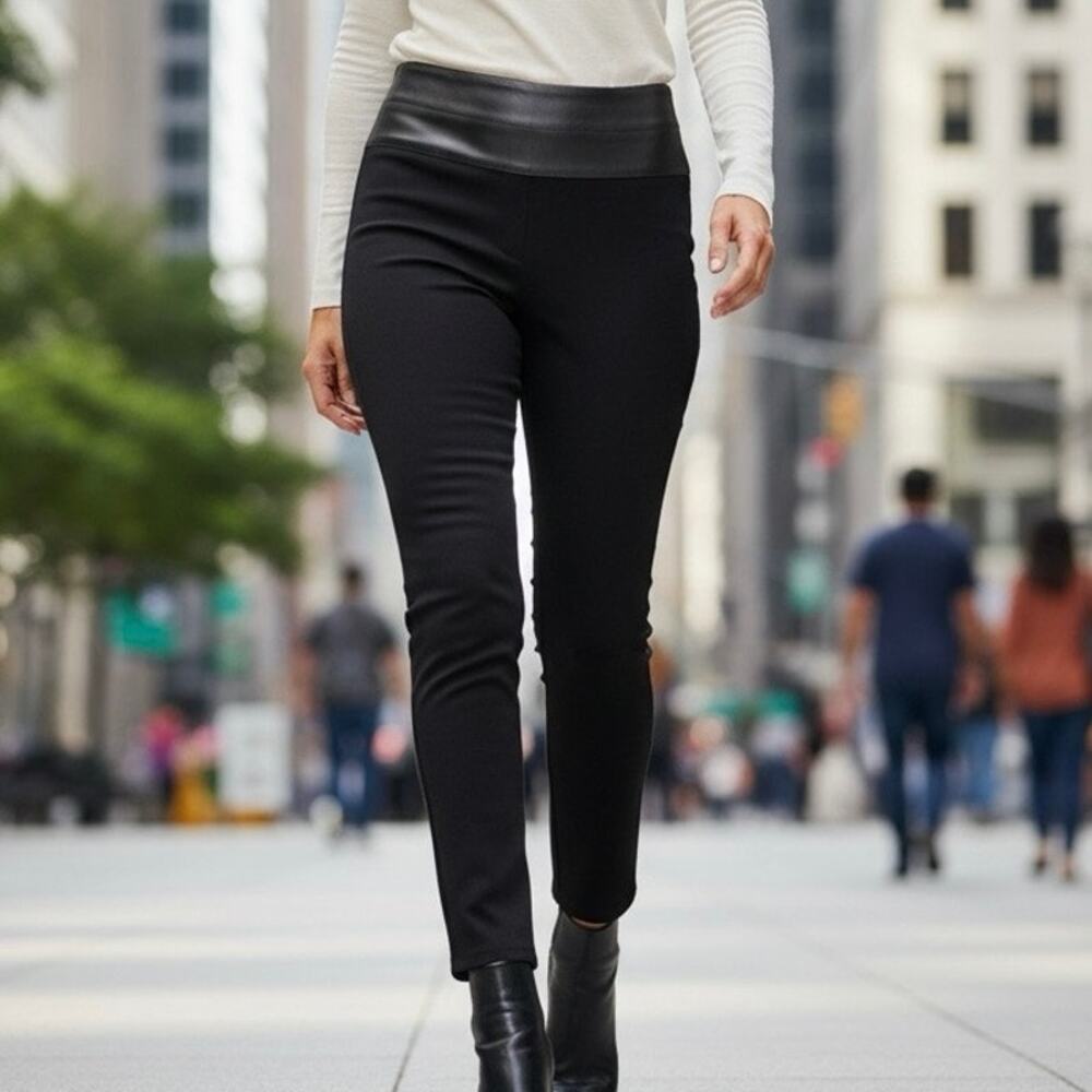 Akris Punto Pants Black Dress pants Straight Faux leather waistband size 10